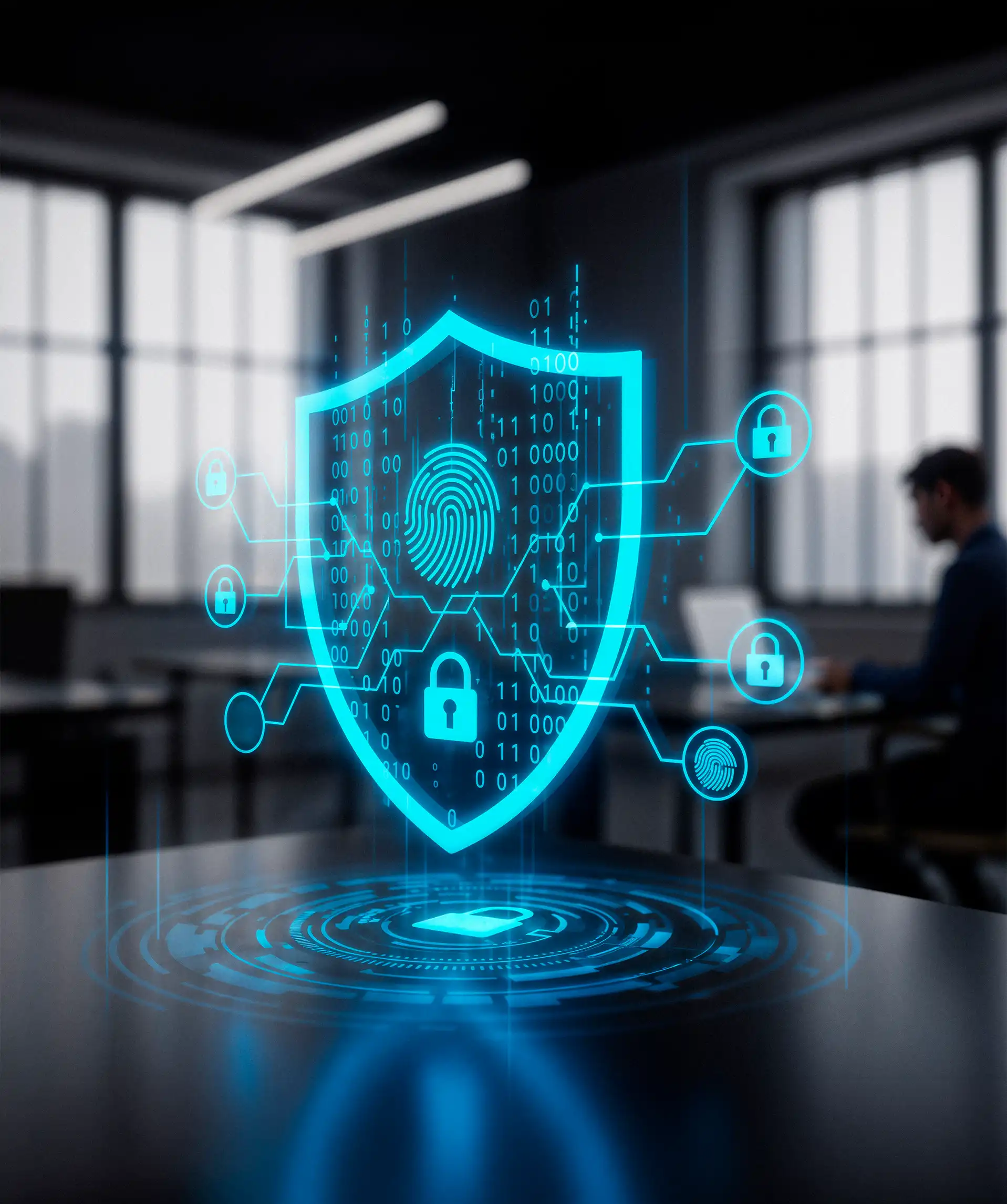 Cybersecurity training program showing ethical hacking, network security, and data protection learning environment.