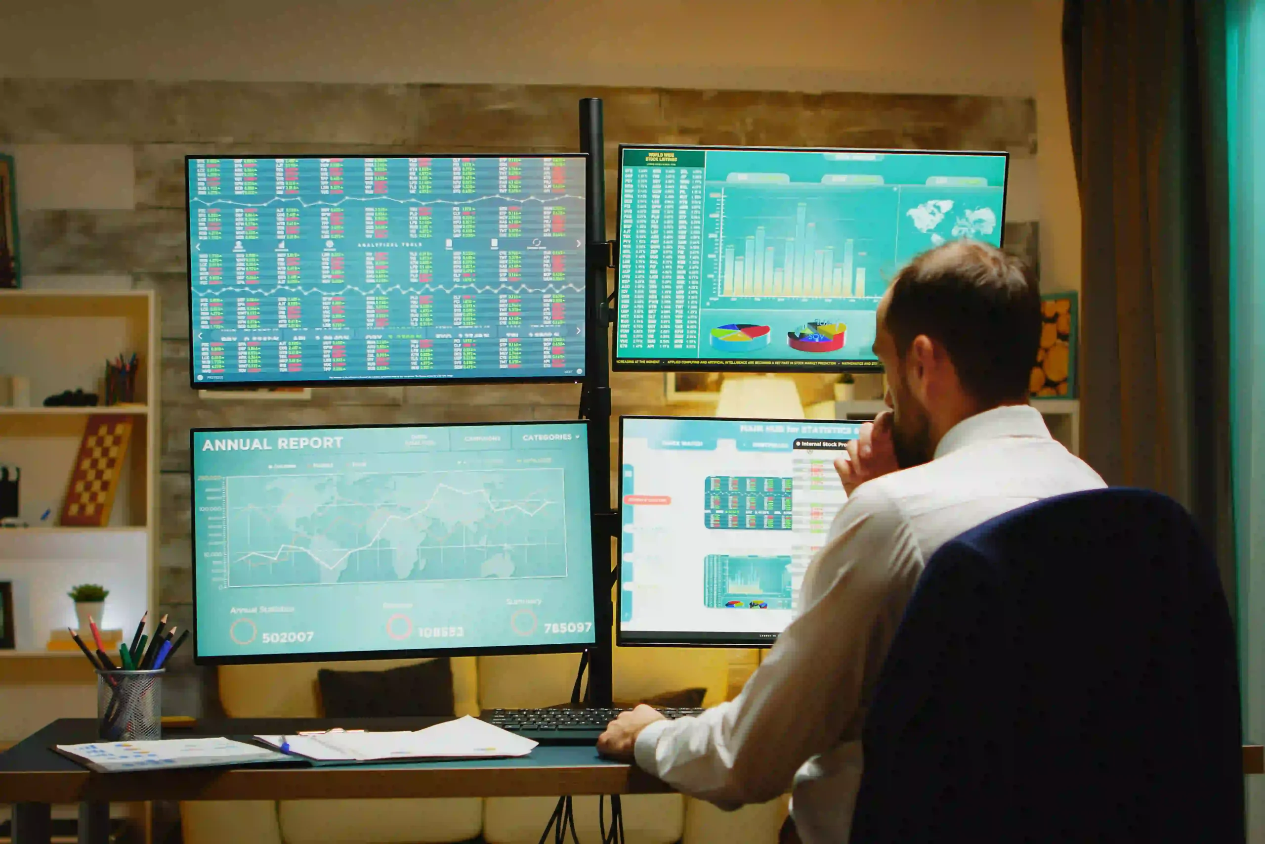 IT infrastructure monitoring system displaying real-time performance metrics, alerts, and network health dashboards.
