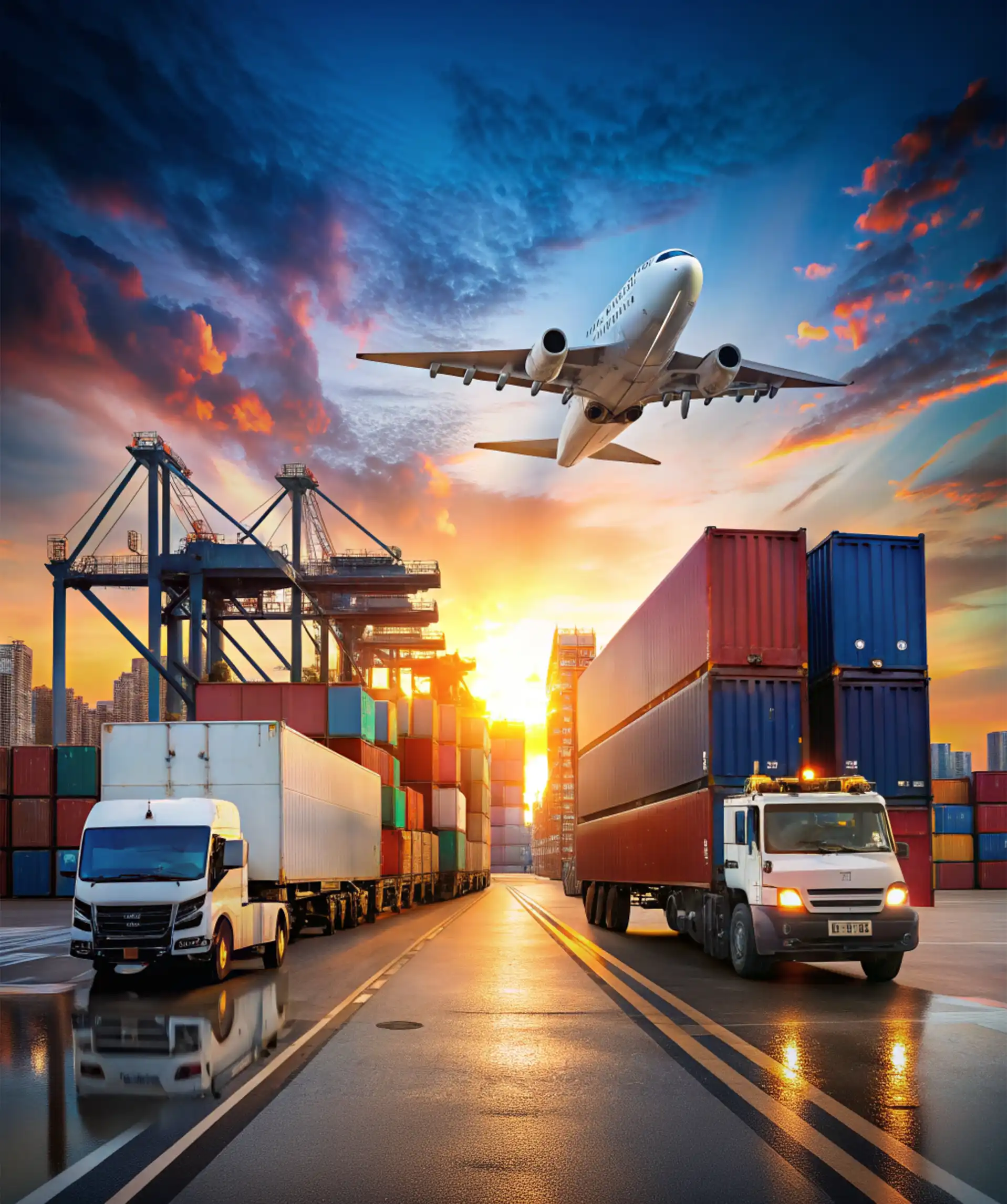 Logistics and supply chain management concept with transportation, delivery network, and global distribution system.